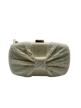 MMS Brands White Beaded Bow Clutch Bag